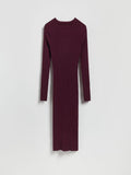 Rippstrickkleid aus Viskose in Rotbraun