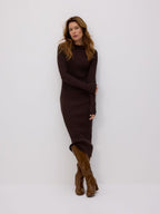 Rippstrickkleid aus Viskose in Dunkelbraun