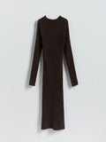 Rippstrickkleid aus Viskose in Dunkelbraun