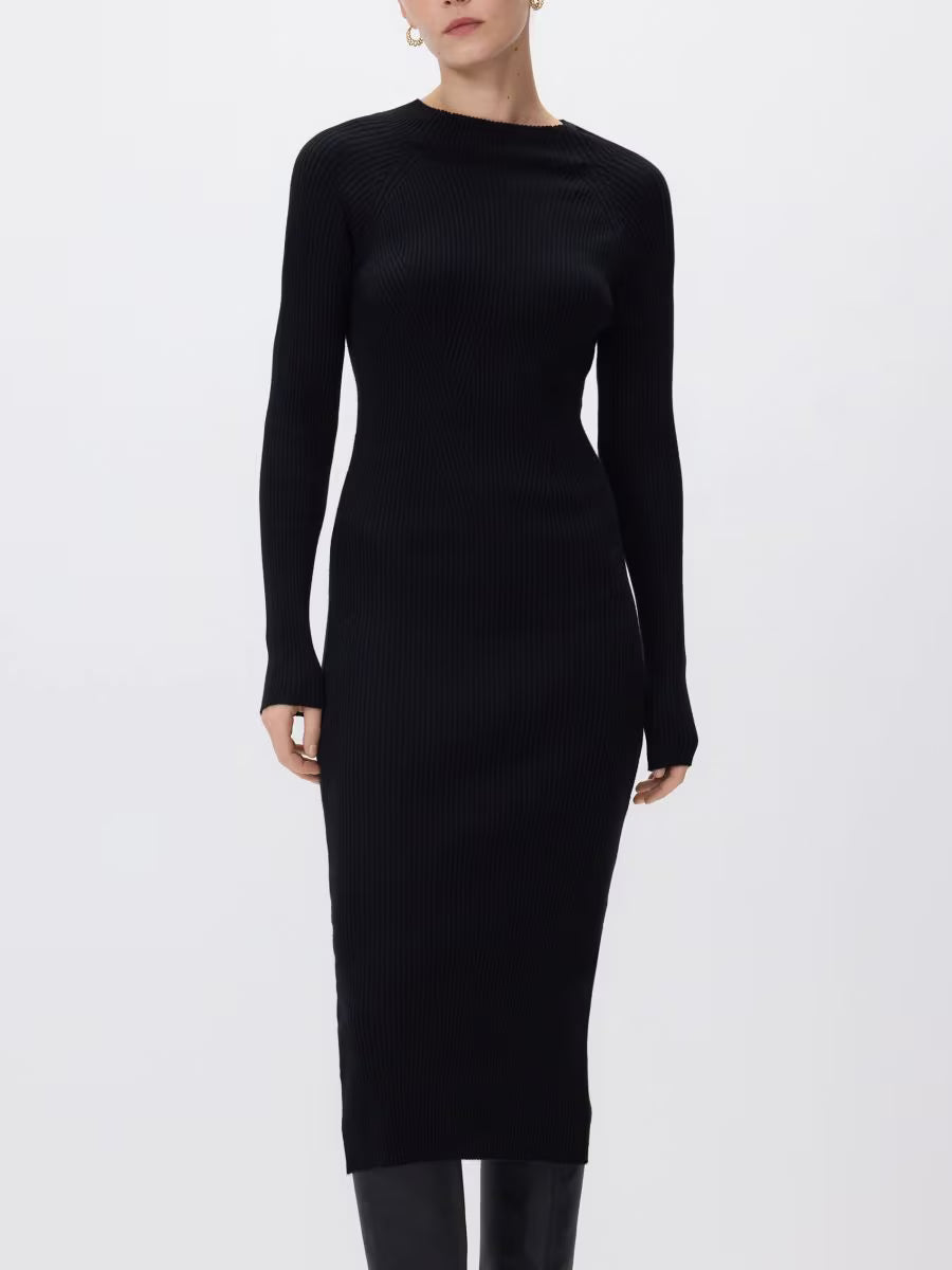 Rippstrickkleid aus Viskose in Schwarz